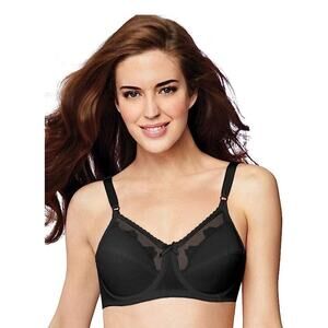 Bali Bra Size 38D Flower Underwire Classic Support Style DF0180 Black NEW NWT